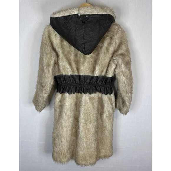 Vintage 70s Faux Fur Faux Leather Belted Hooded Coat Quilted Lining Women’s XS/S - Picture 4 of 9